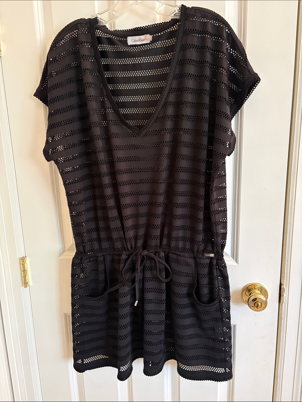Calvin Klein Black Stretch Eyelet Swimsuit Coverup